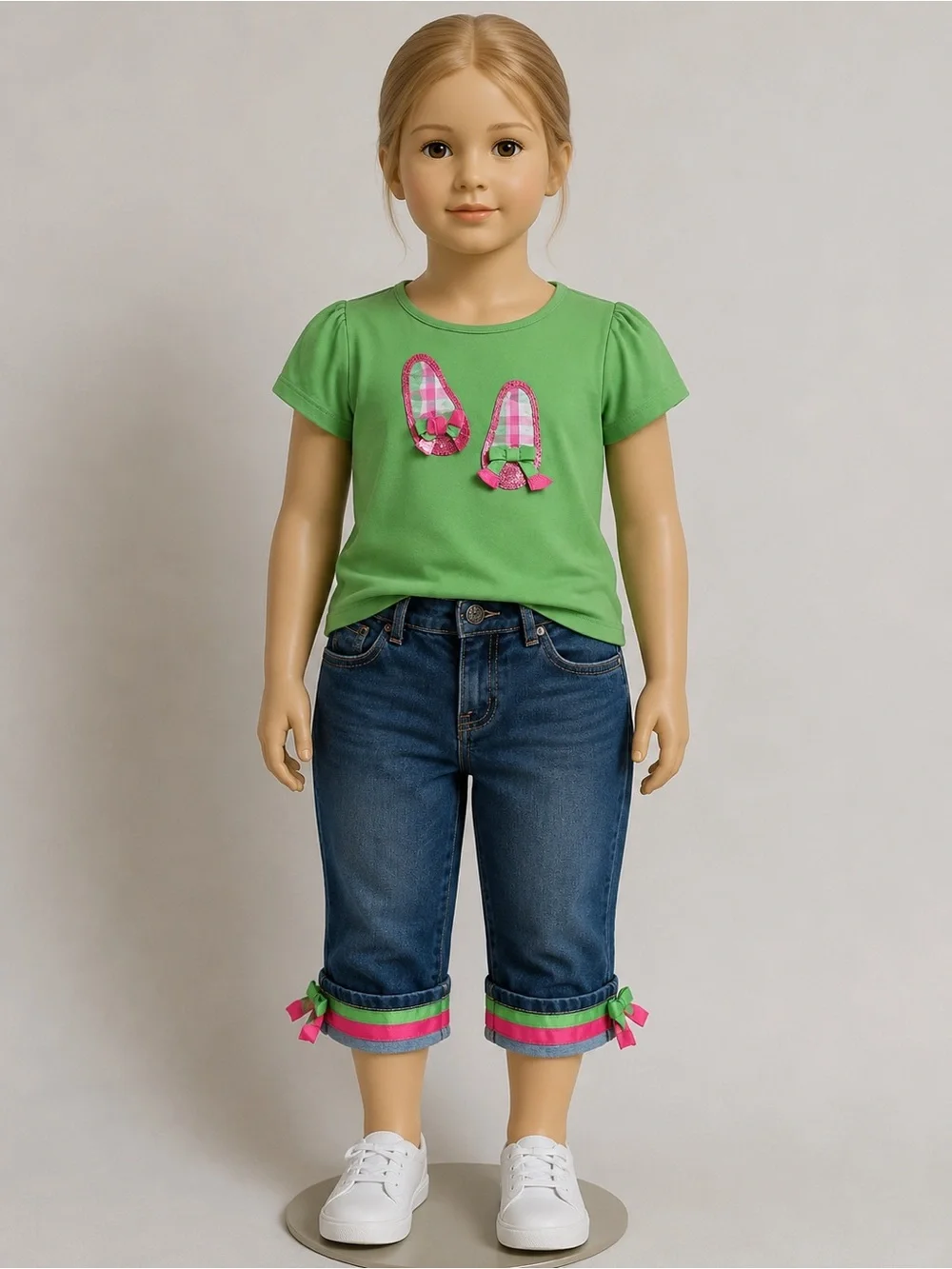 Gymboree Bright Green Short-Sleeve Tee & Jean Capris with Pink Shoe Appliques